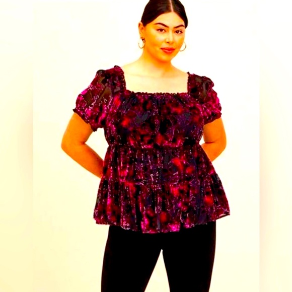 Torrid NWT Babydoll Burnout Velvet Tiered Top MSRP $65.50 Size 1 • 1X  Boho - Picture 11 of 15